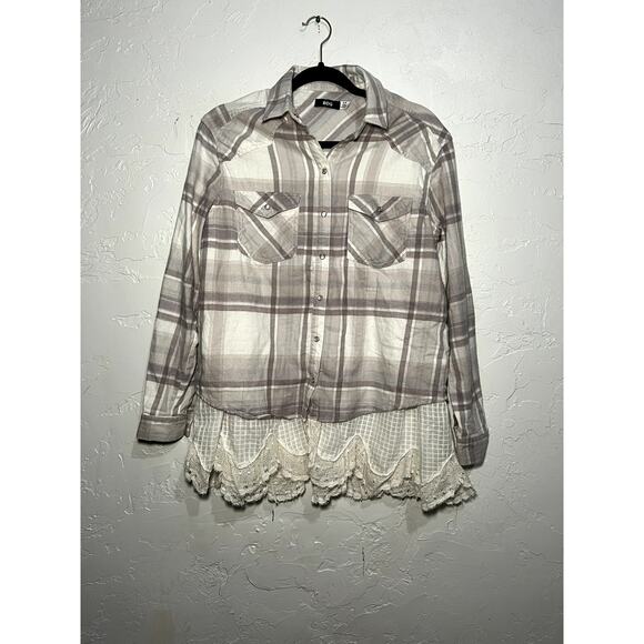 BDG plaid lace bottom button down shirt womens small western coastal cowgirl - Picture 1 of 6